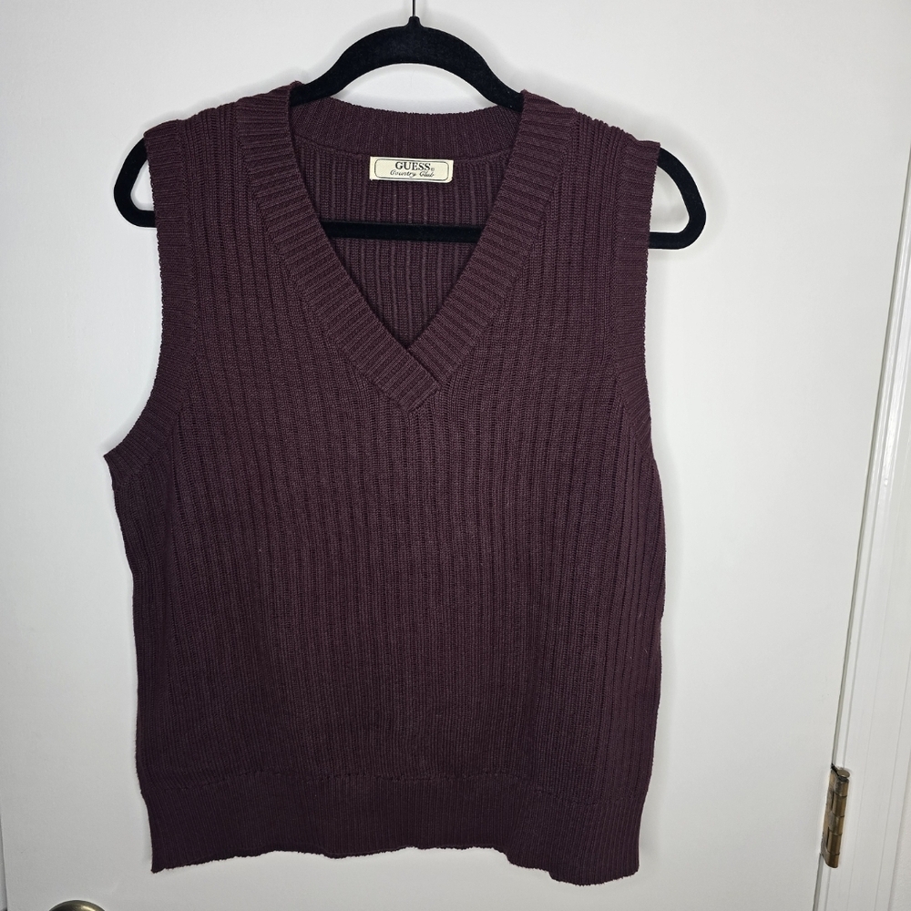 Guess Maroon Ribbed Knit Vest Vintage Size Medium
